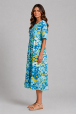 Women’s Abstract Print Midi Dress with Pockets for Casual Summer Wear