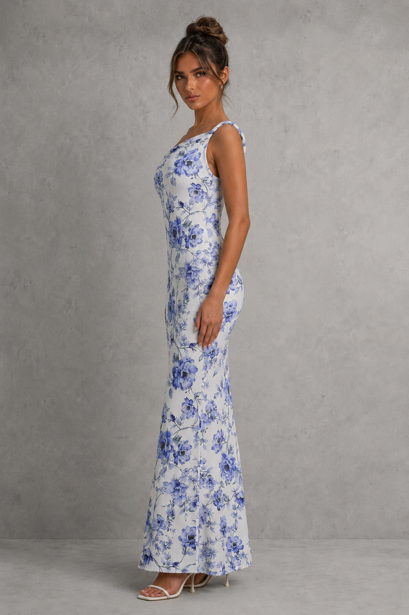 Women’s Asymmetric Bodycon Maxi Dress in Stretch Jersey for Evening & Formal Wear
