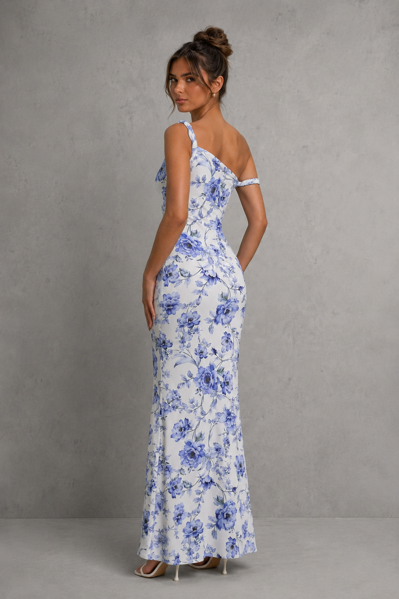 Women’s Asymmetric Bodycon Maxi Dress in Stretch Jersey for Evening & Formal Wear