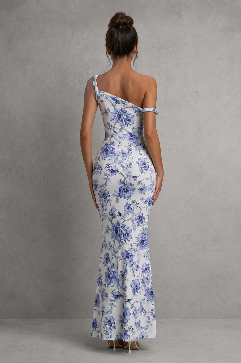 Women’s Asymmetric Bodycon Maxi Dress in Stretch Jersey for Evening & Formal Wear