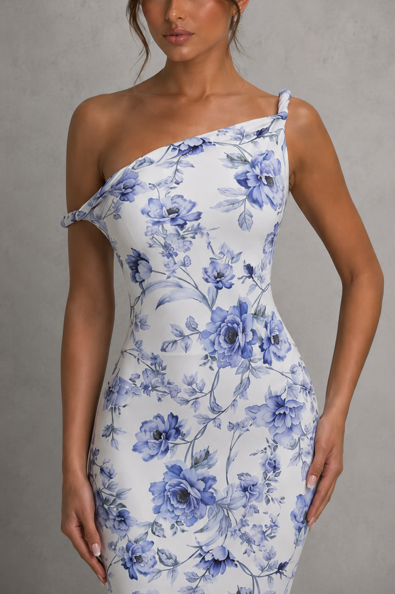 Women’s Asymmetric Bodycon Maxi Dress in Stretch Jersey for Evening & Formal Wear