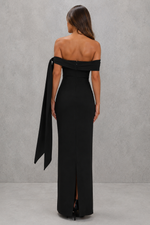 Women’s Bardot Maxi Dress with Asymmetric Pleated Detail for Evening & Formal Wear