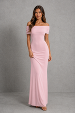 Women’s Bardot Maxi Dress with Pleated Tulle Detail for Evening & Formal Wear