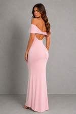 Women’s Bardot Maxi Dress with Pleated Tulle Detail for Evening & Formal Wear