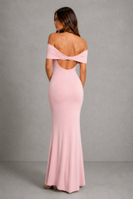 Women’s Bardot Maxi Dress with Pleated Tulle Detail for Evening & Formal Wear