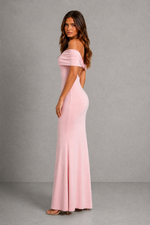 Women’s Bardot Maxi Dress with Pleated Tulle Detail for Evening & Formal Wear