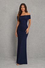 Women’s Bardot Maxi Dress with Pleated Tulle Detail for Evening & Formal Wear