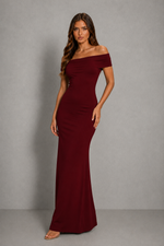 Women’s Bardot Maxi Dress with Pleated Tulle Detail for Evening & Formal Wear