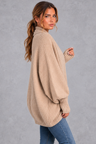 Women's batwing knitted cardigan in Khaki – side view