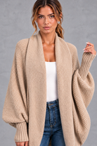 Women's batwing knitted cardigan in Khaki – close-up