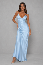Women’s Bias Cut Satin Maxi Dress with Plunge Neckline for Evening & Formal Wear