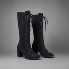 Women's blue lace-up block heel ankle boots with a denim-inspired finish, comfortable block heel, durable rubber sole and adjustable lace-up fastening for everyday casual wear.