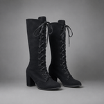 Women's blue lace-up block heel ankle boots with a denim-inspired finish, comfortable block heel, durable rubber sole and adjustable lace-up fastening for everyday casual wear.