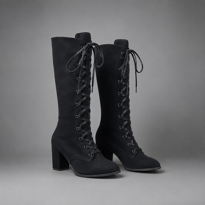Women's blue lace-up block heel ankle boots with a denim-inspired finish, comfortable block heel, durable rubber sole and adjustable lace-up fastening for everyday casual wear.
