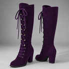 Women's blue lace-up block heel ankle boots with a denim-inspired finish, comfortable block heel, durable rubber sole and adjustable lace-up fastening for everyday casual wear.