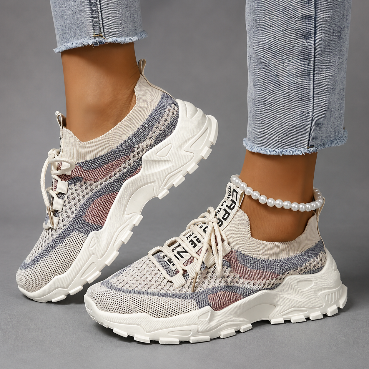 Women's lightweight breathable walking trainers with mesh upper, cushioned sole and lace-up design, available in blue, turquoise and pink for comfortable everyday walking and casual wear.