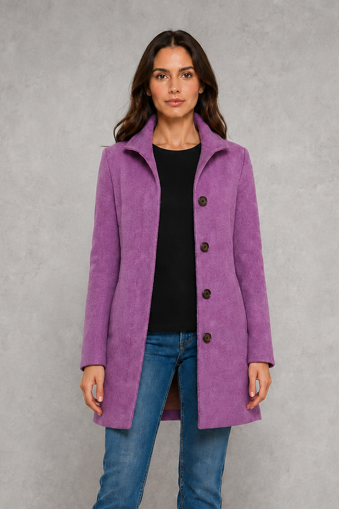 Women’s classic button-front coat with an elegant straight fit, long sleeves and a timeless design for autumn and spring wear.