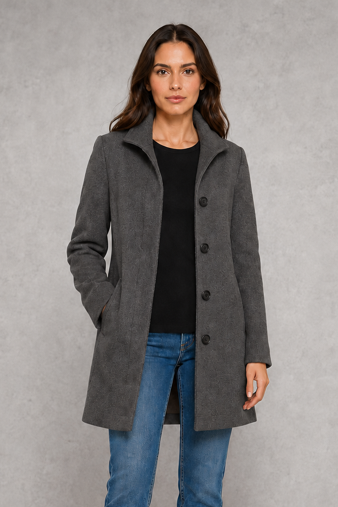 Women’s classic button-front coat with an elegant straight fit, long sleeves and a timeless design for autumn and spring wear.