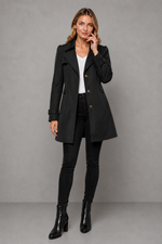 Women's classic tailored trench coat in a cotton-blend fabric featuring a longline silhouette, lapel collar, button-front fastening, side pockets and a regular fit, ideal for smart and casual wear during spring, autumn and mild winter.