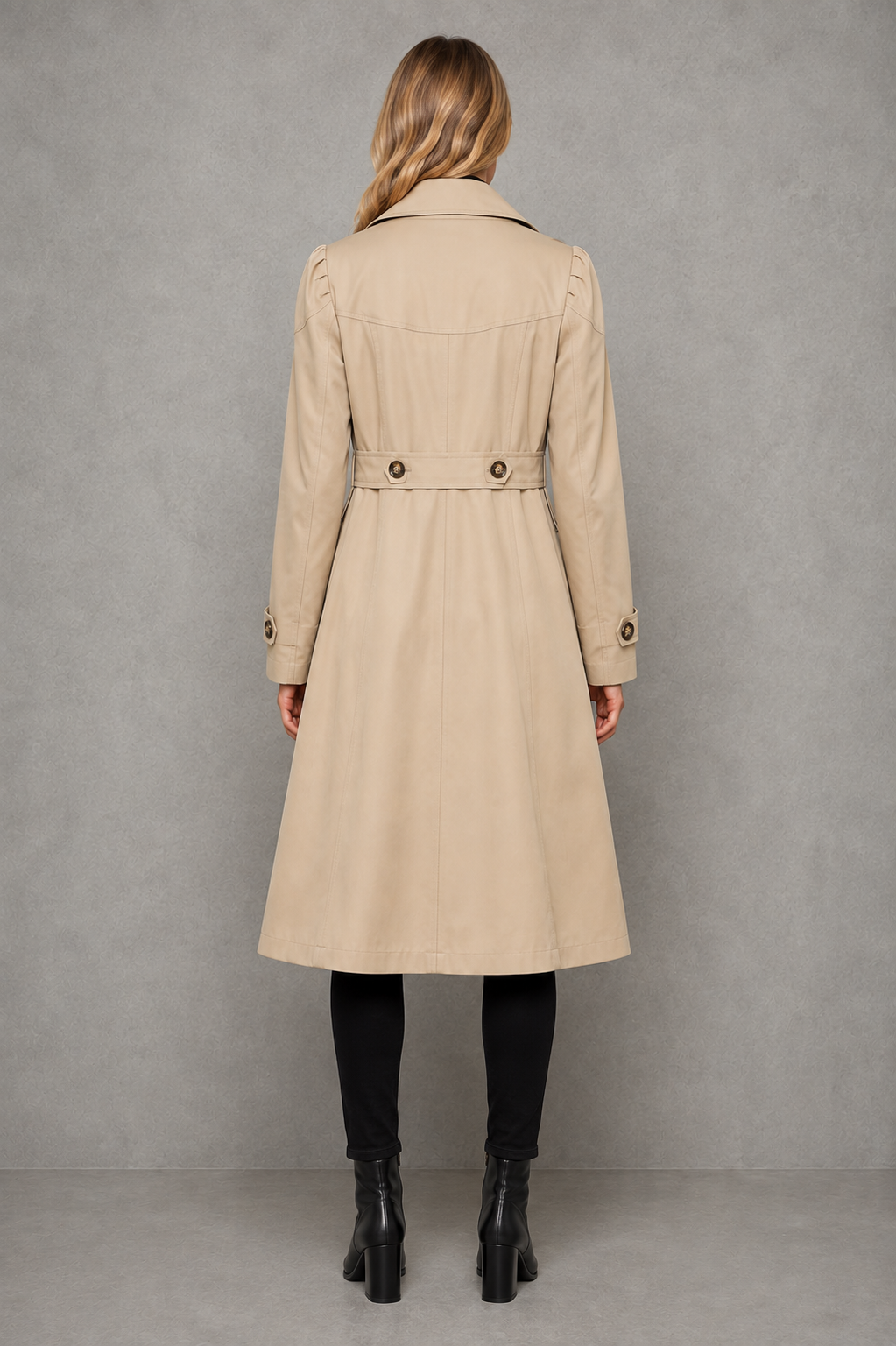 Women's classic tailored trench coat in a cotton-blend fabric featuring a longline silhouette, lapel collar, button-front fastening, side pockets and a regular fit, ideal for smart and casual wear during spring, autumn and mild winter.