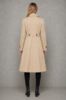 Women's classic tailored trench coat in a cotton-blend fabric featuring a longline silhouette, lapel collar, button-front fastening, side pockets and a regular fit, ideal for smart and casual wear during spring, autumn and mild winter.
