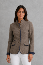 Women’s Audrey classic wool-blend blazer with a tailored silhouette, elegant stand collar and refined button detailing for smart and casual styling.