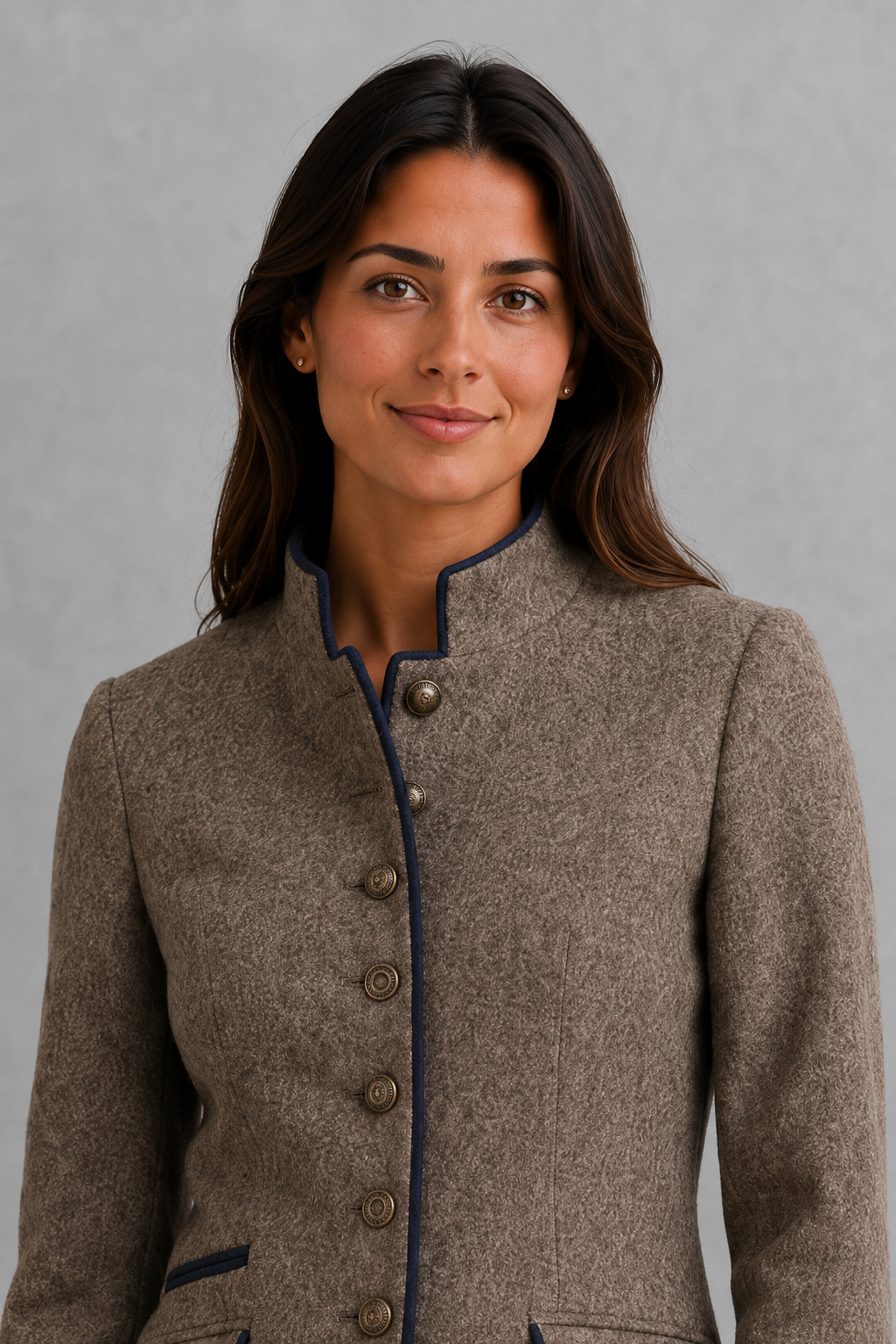 Women’s Audrey classic wool-blend blazer with a tailored silhouette, elegant stand collar and refined button detailing for smart and casual styling.