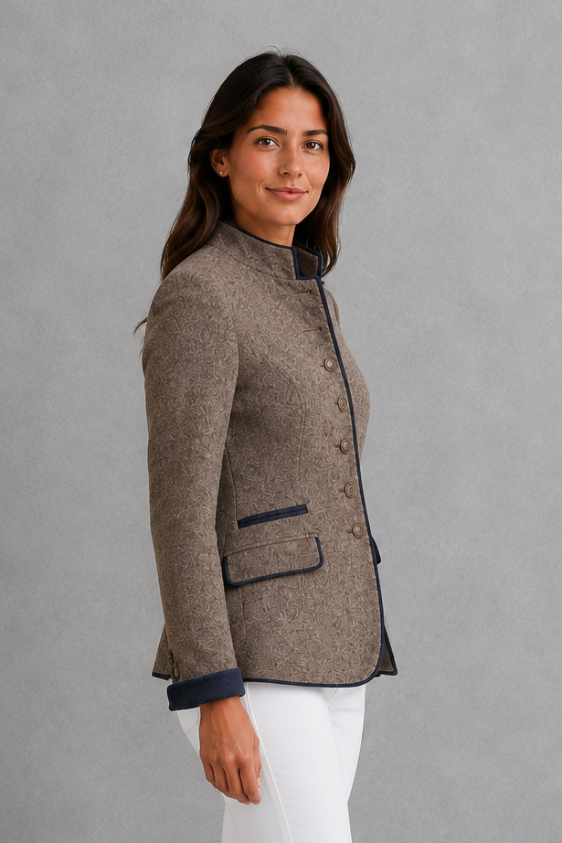 Women’s Audrey classic wool-blend blazer with a tailored silhouette, elegant stand collar and refined button detailing for smart and casual styling.