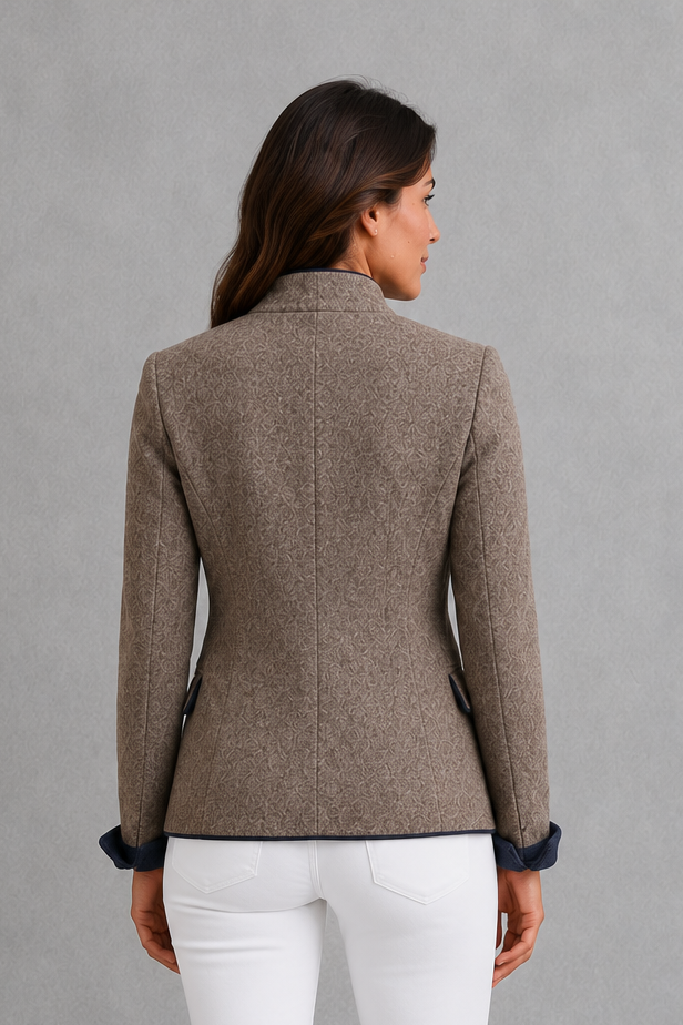 Women’s Audrey classic wool-blend blazer with a tailored silhouette, elegant stand collar and refined button detailing for smart and casual styling.