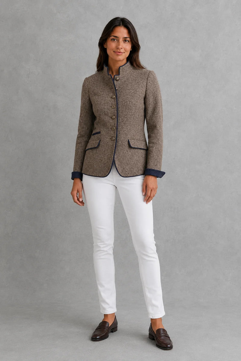 Women’s Audrey classic wool-blend blazer with a tailored silhouette, elegant stand collar and refined button detailing for smart and casual styling.