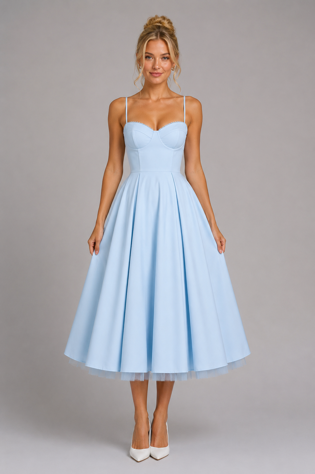 Women’s Corset Midi Dress with Full Skirt – Elegant Occasion Style