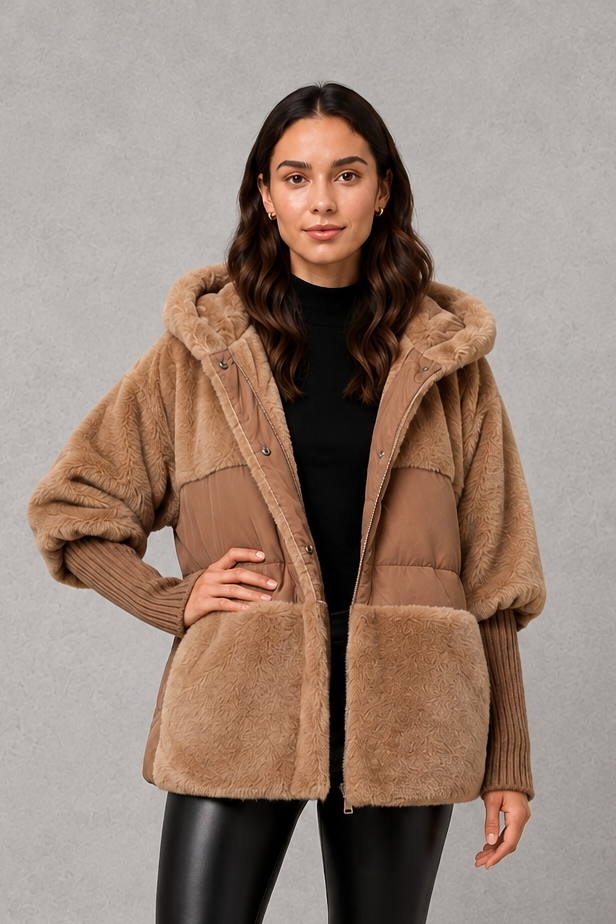 Women’s cosy longline hooded winter coat with soft lining for warm everyday wear