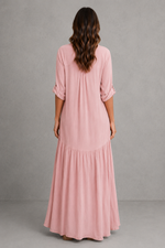 Women’s Cotton Linen Maxi Dress with Button Front & Ruffle Hem for Casual Summer Wear