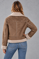 Women's cropped shearling-lined aviator jacket in Light Brown – back view