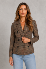 Women’s Double-Breasted Checked Blazer for Work & Smart-Casual Wear