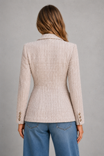 Women’s Double-Breasted Tweed Blazer with Gold Buttons