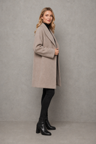 Women's elegant windproof longline coat in a relaxed fit, crafted from a soft warm fabric for autumn and winter. A timeless overcoat designed for comfortable layering, everyday wear, commuting and smart casual occasions.