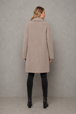Women's elegant windproof longline coat in a relaxed fit, crafted from a soft warm fabric for autumn and winter. A timeless overcoat designed for comfortable layering, everyday wear, commuting and smart casual occasions.
