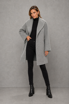 Women's elegant windproof longline coat in a relaxed fit, crafted from a soft warm fabric for autumn and winter. A timeless overcoat designed for comfortable layering, everyday wear, commuting and smart casual occasions.