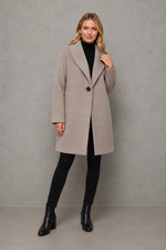 Women's elegant windproof longline coat in a relaxed fit, crafted from a soft warm fabric for autumn and winter. A timeless overcoat designed for comfortable layering, everyday wear, commuting and smart casual occasions.