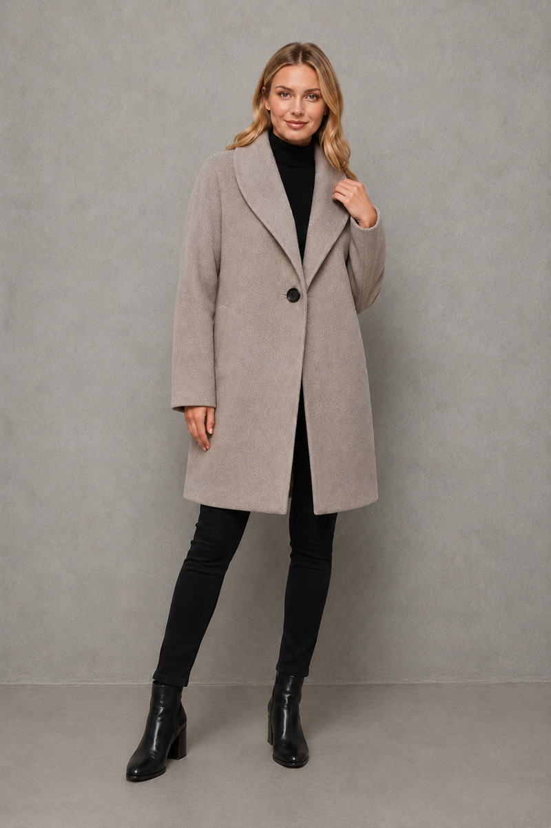 Women's elegant windproof longline coat in a relaxed fit, crafted from a soft warm fabric for autumn and winter. A timeless overcoat designed for comfortable layering, everyday wear, commuting and smart casual occasions.