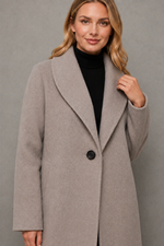 Women's elegant windproof longline coat in a relaxed fit, crafted from a soft warm fabric for autumn and winter. A timeless overcoat designed for comfortable layering, everyday wear, commuting and smart casual occasions.