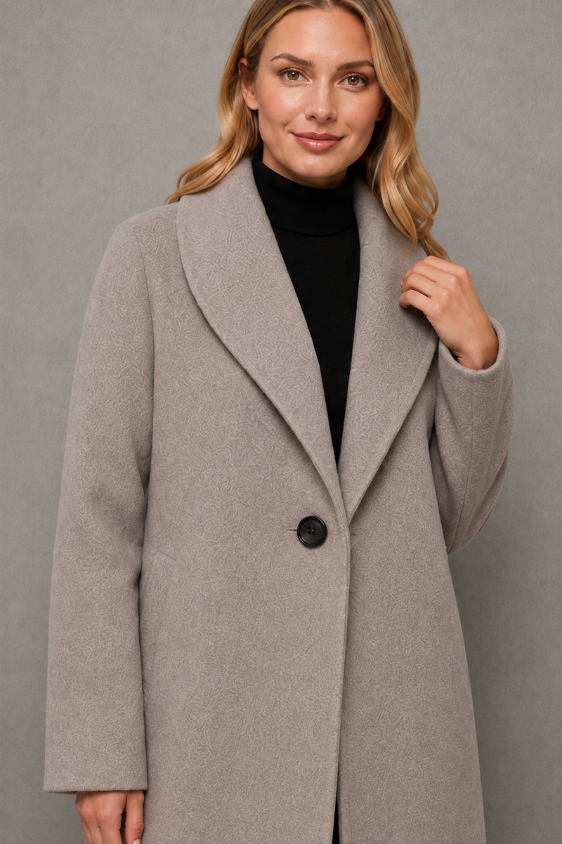 Women's elegant windproof longline coat in a relaxed fit, crafted from a soft warm fabric for autumn and winter. A timeless overcoat designed for comfortable layering, everyday wear, commuting and smart casual occasions.
