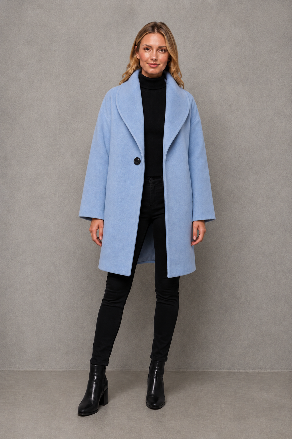 Women's elegant windproof longline coat in a relaxed fit, crafted from a soft warm fabric for autumn and winter. A timeless overcoat designed for comfortable layering, everyday wear, commuting and smart casual occasions.