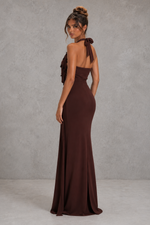 Women’s Embellished Halter Maxi Dress with Draped Cowl Neck for Evening & Formal Wear