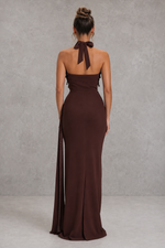 Women’s Embellished Halter Maxi Dress with Draped Cowl Neck for Evening & Formal Wear
