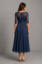 Women’s Embroidered Lace Midi Dress with Chiffon Skirt for Wedding & Occasion Wear
