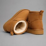 Women's faux suede platform ankle boots with a soft faux fur lining, 2-inch lightweight EVA platform sole, slip-on design with rear pull tab, and non-slip outsole, offering warm and stylish comfort for autumn and winter wear.