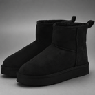 Women's faux suede platform ankle boots with a soft faux fur lining, 2-inch lightweight EVA platform sole, slip-on design with rear pull tab, and non-slip outsole, offering warm and stylish comfort for autumn and winter wear.