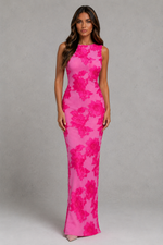 Women’s Floral Embroidered Mesh Maxi Dress for Evening & Formal Occasion Wear